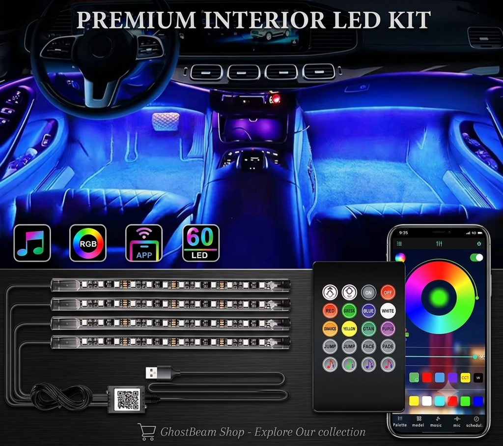 Neon LED Car Interior Ambient Foot Strip Light Kit Accessories RGB Backlight Remote App Music Control Auto Decorative Lamp